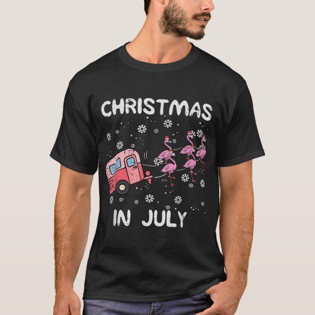Camiseta Natal No Verão De Flamingo, Julho (Frente)