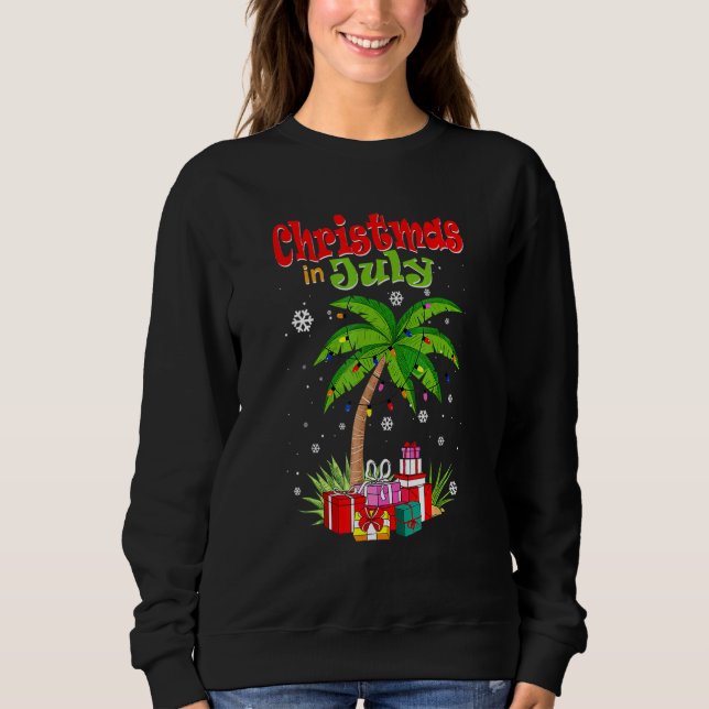 Camiseta Natal No Verão De Palm Tree Xmas Tree Beach (Frente)