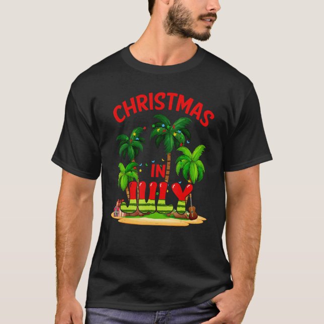 Camiseta Natal No Verão De Palma De Julho Tre Xmas Tree (Frente)