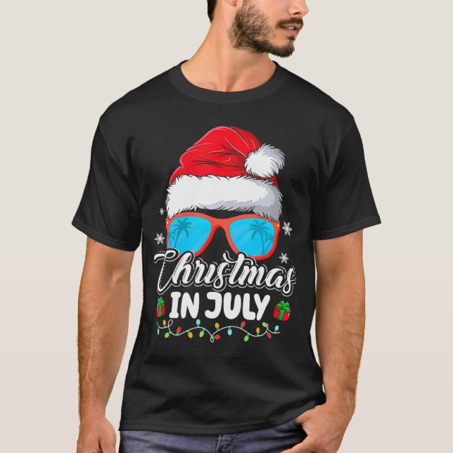 Camiseta Natal No Verão De Santa Hat Sunglass (Frente)