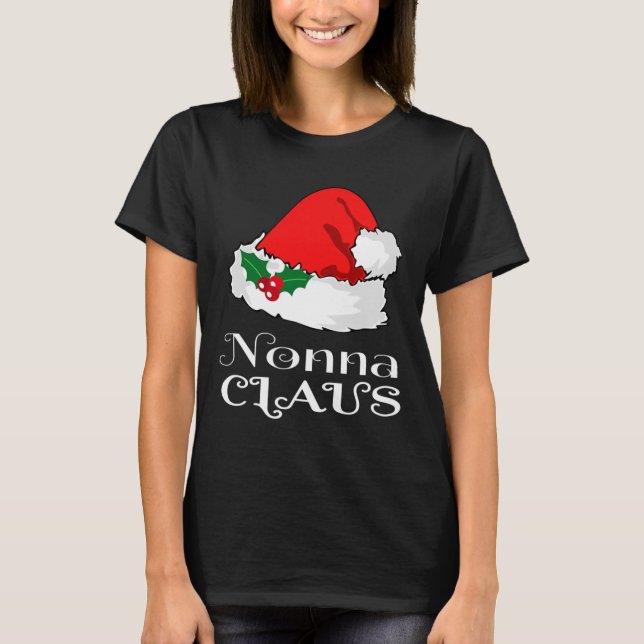 Camiseta Natal Nonna Claus Correspondendo Pajama Santa Hat  (Frente)