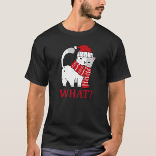 Camiseta Natal O QUE Gato Com Chapéu de Papai Noel Feliz Na