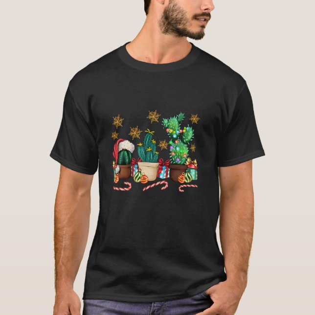 Camiseta Natal Ocidental Cactus Candycane Lepard Feliz C (Frente)