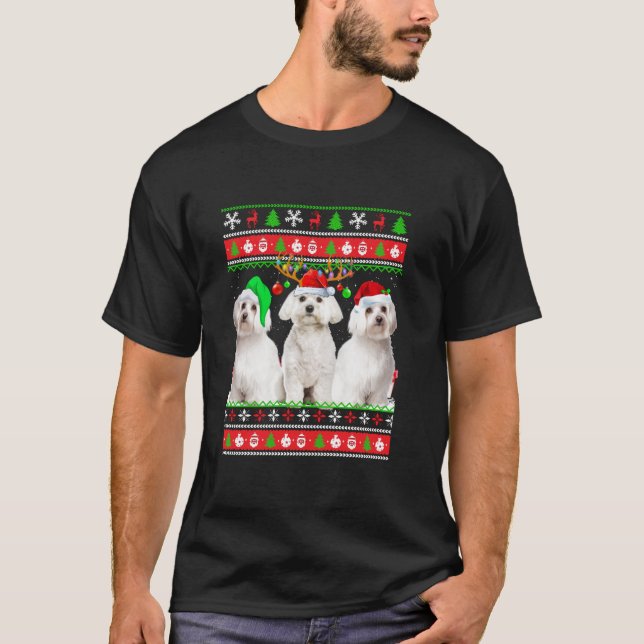 Camiseta Natal Pajama Árvore Maltesa Xmas Feia Natal (Frente)