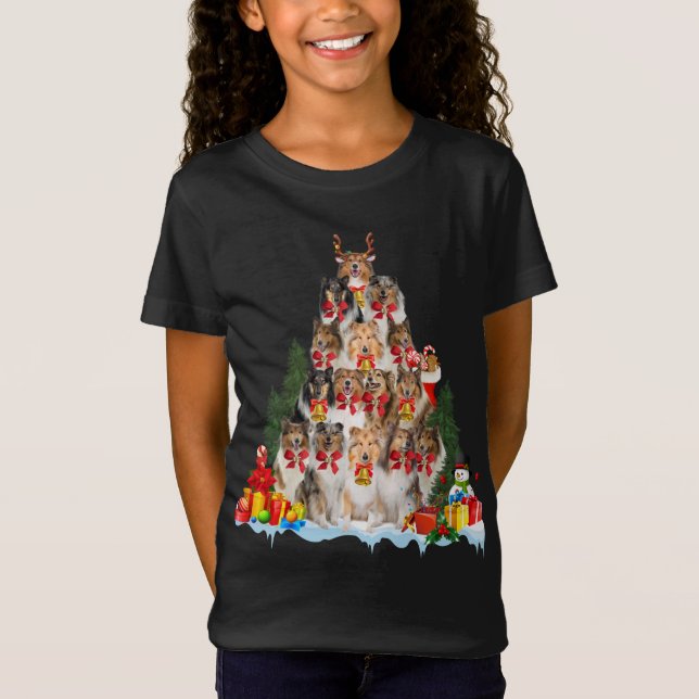 Camiseta Natal Pajama Rough Collie Xmas Tree Dog (Frente)