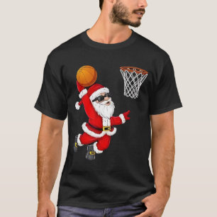Camiseta Natal Papai Noel Afundando Uma Bola De Basquete Me