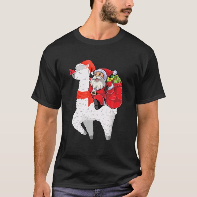 Camiseta Natal Papai Noel Andando Llama Para Meninos F (Frente)