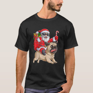 Camiseta Natal Papai Noel Andando Pug Xmas Meninas