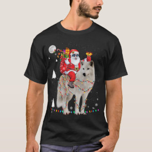 Camiseta Natal Papai Noel Andando Samoyed Lights Xmas H