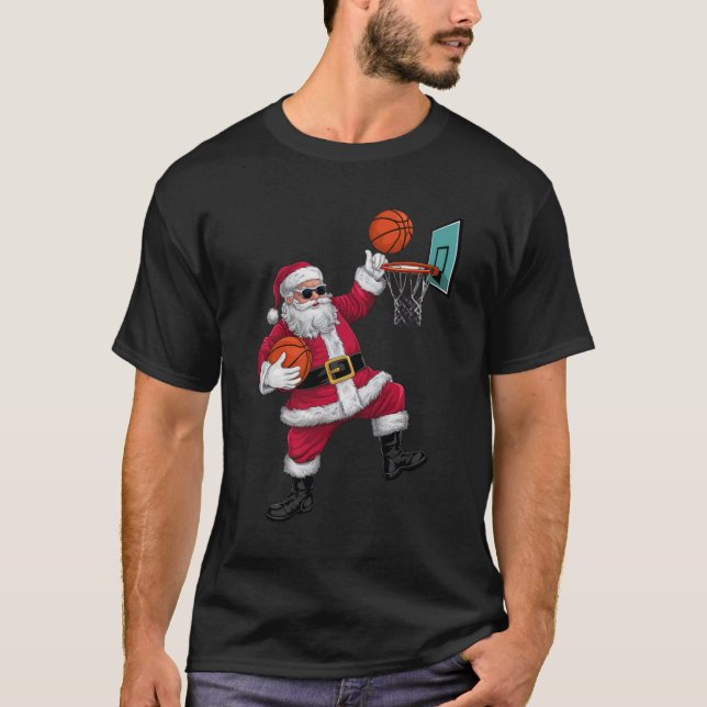 Camiseta Natal Papai Noel Dunking Um Xmas De Basquete (Frente)