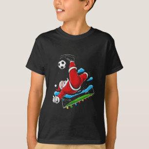 Camiseta Natal Papai Noel Futebol Chute de Bicicleta Natal