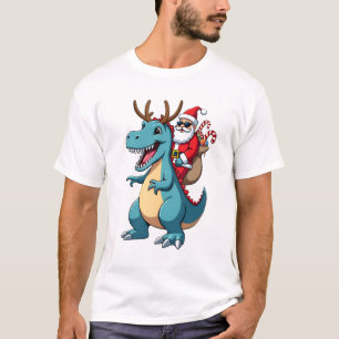 Camiseta Natal Papai Noel Montado Dinossauro Veado Natal (1