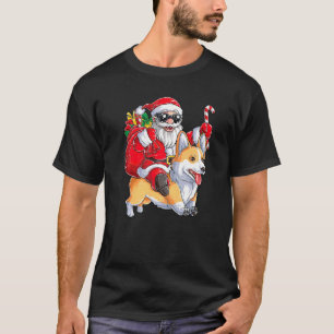 Camiseta Natal Papai Noel Montando Corgi Xmas Meninos Homen