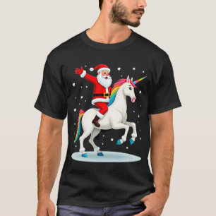 Camiseta Natal Papai Noel Montando Unicórnio Xmas Garotas M