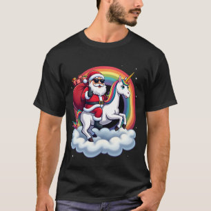 Camiseta Natal Papai Noel Montando Unicórnio Xmas Garotas M