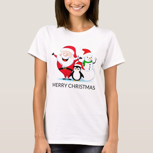 Camiseta Natal Papai Noel Snowman e Pinguim (Frente)