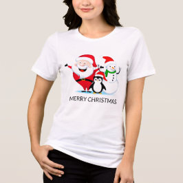 Camiseta Natal Papai Noel Snowman e Pinguim