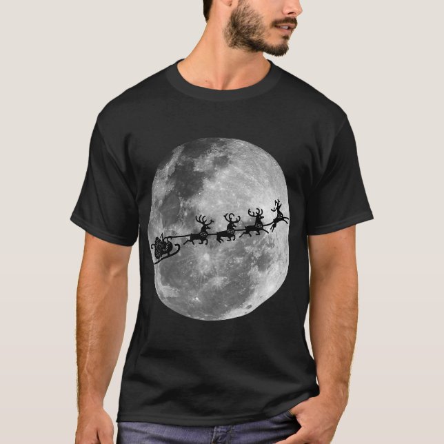 Camiseta Natal Papai Noel Voando Pela Lua (Frente)
