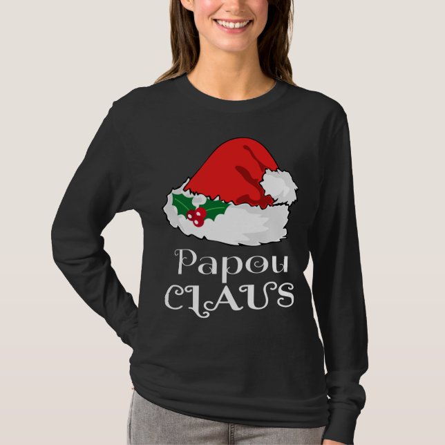 Camiseta Natal Papou Claus Correspondendo Pajama Santa Hat  (Frente)