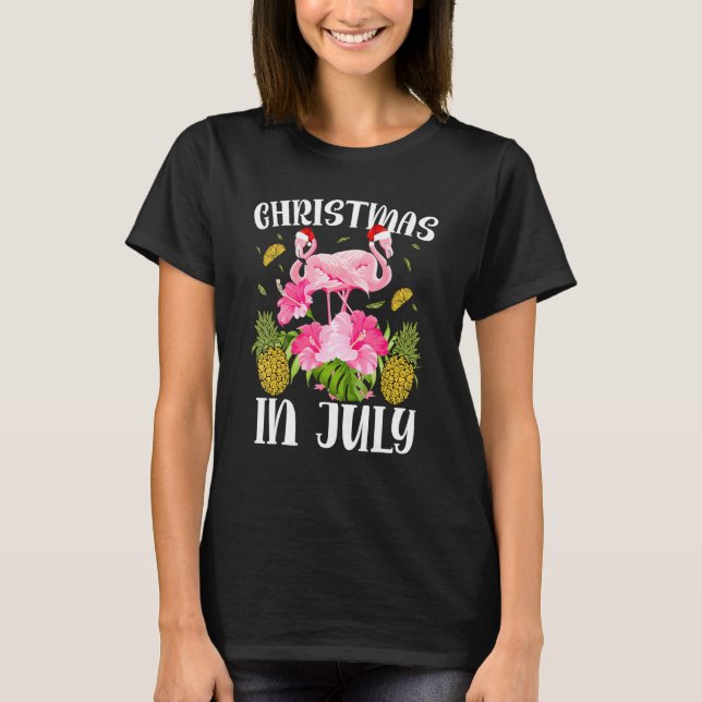 Camiseta Natal Para As Mulheres Rosa Flamingo 2 (Frente)