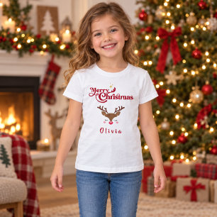 Camiseta Natal Personalizado Fofa Rena Feliz