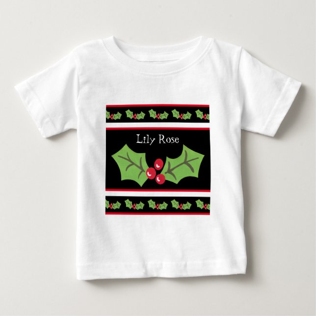 Camiseta Natal Personalizado Holly & Berries (Frente)