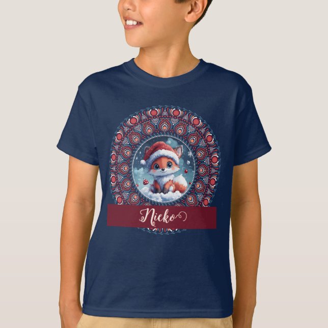 Camiseta Natal Personalizado Kawaii Fox Dot Mandala (Frente)