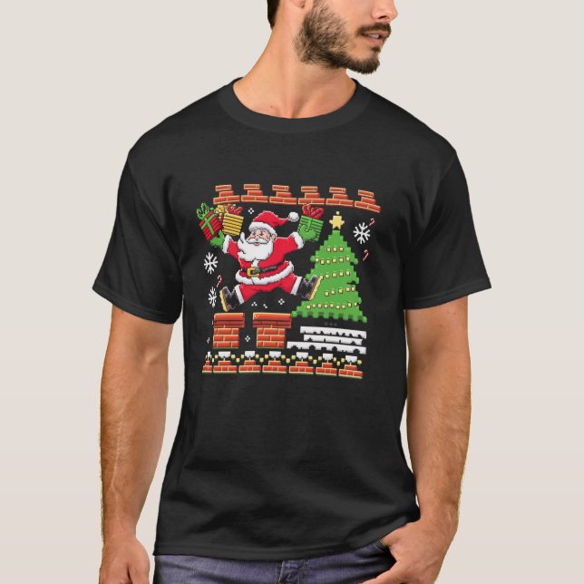 Camiseta Natal Pixelado Clause Gamer Pixel Art G (Frente)
