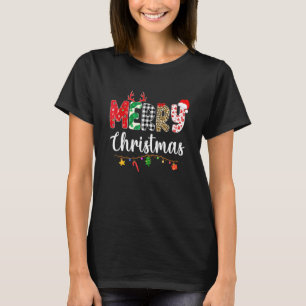 Camiseta Natal Pjamas Leopard Xadrez Vermelha Feliz Christm