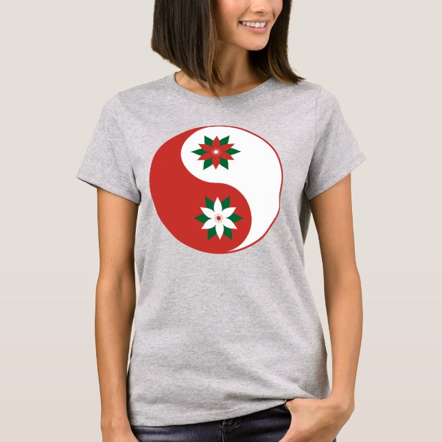 Camiseta Natal Poinsettia Yin Yang (Frente)