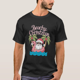Camiseta Natal Praia Tropical de Férias Santa Praia