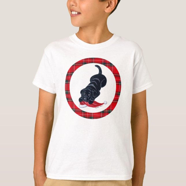 Camiseta Natal preto do filhote de cachorro de Labrador & (Frente)