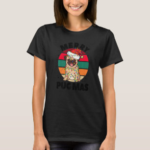 Camiseta Natal Pug Xmas Luzes de neve Feliz sunset Mães Pug