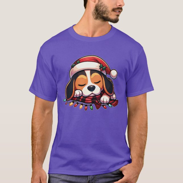 Camiseta Natal Que Fada de Natal Luz de Beagle (Frente)