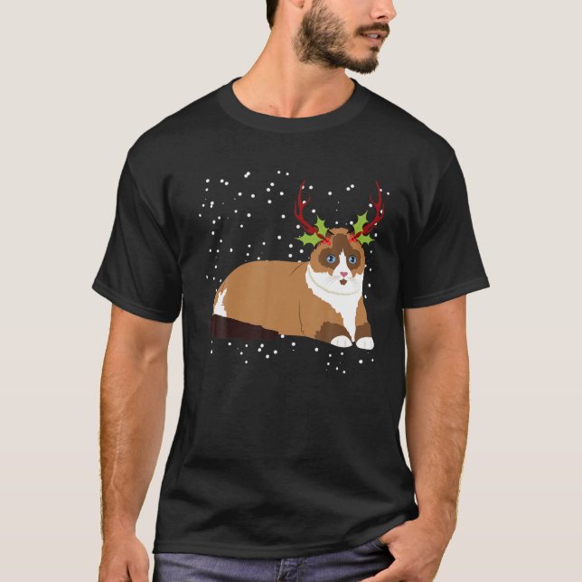 Camiseta Natal Ragdoll Cat Reindeer Antlers (Frente)
