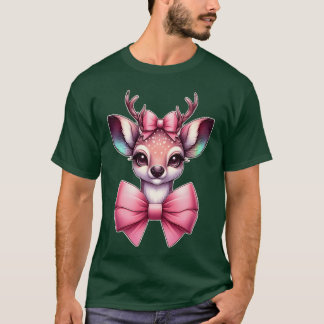 Camiseta Natal Rein Feliz Natal Retro Animal Rosa Rosa