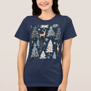 Camiseta Natal Reindeer e Árvores Feriado