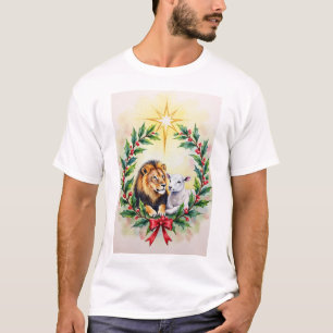 Camiseta Natal Religioso O Leão e o Cordeiro com Sta