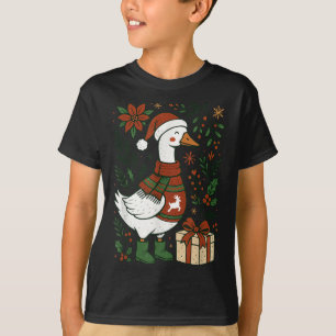 Camiseta Natal Retro Boho Floral Divertido Amante do Ganso