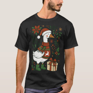 Camiseta Natal Retro Boho Floral Divertido Amante do Ganso
