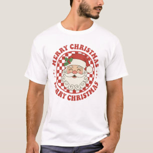 Camiseta Natal Retrô Feliz Santa Claus Xadrez