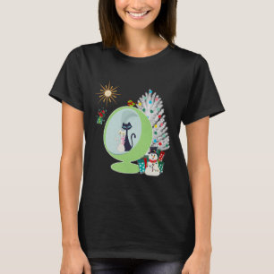 Camiseta Natal Retro Gato Fofo Século Meio Homem Garotas Ro