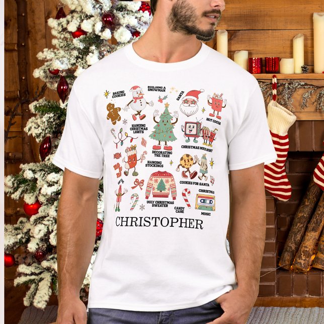 Camiseta Natal Retrô Nostálgico Verde e Vermelho (Criador carregado)
