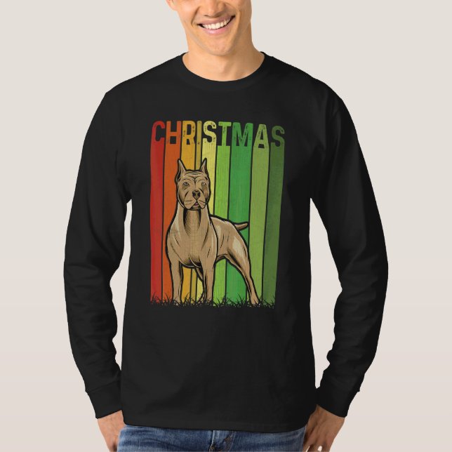 Camiseta Natal Retro Pitbull Cachorro Fofo Grupo Combinando (Frente)