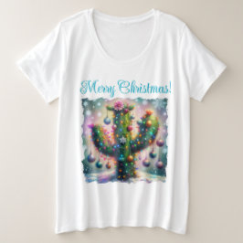 Camiseta Natal Saguaro Cactus Whimsical Snowflakes Teal
