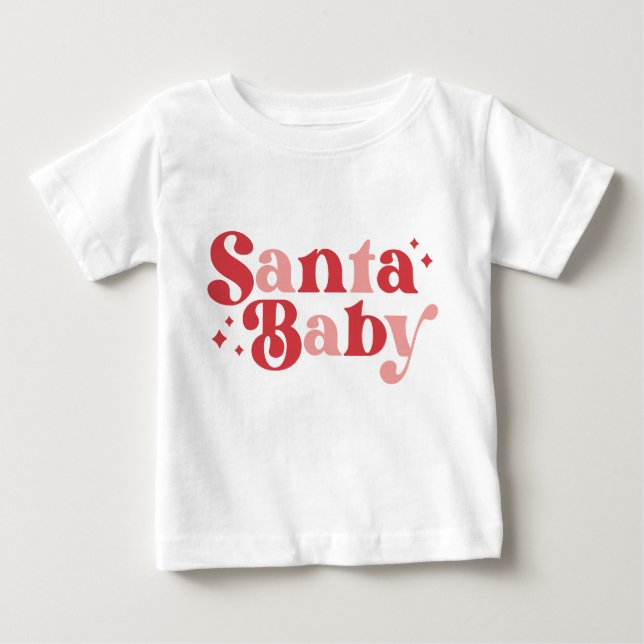 Camiseta Natal Santa Bebê Cute Tipografia Moderna Roteiro (Frente)