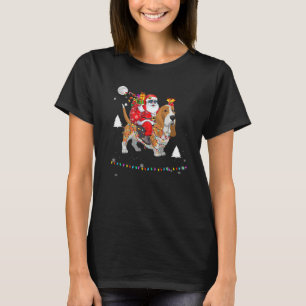 Camiseta Natal Santa Claus Andando Basset Hound Luzes H