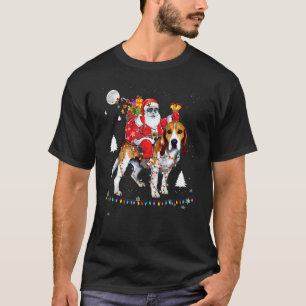 Camiseta Natal Santa Claus Andando Beagles Luzes Xmas H
