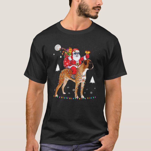 Camiseta Natal Santa Claus Andando Cachorro Voando Luzes Xm (Frente)