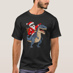 Camiseta Natal Santa Claus Andando Dinossauro T Rex Xmas